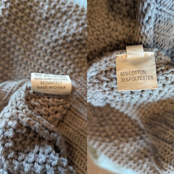 Oversized cotton sweater Sz M Light Blue Grey White - Picture 3 of 3